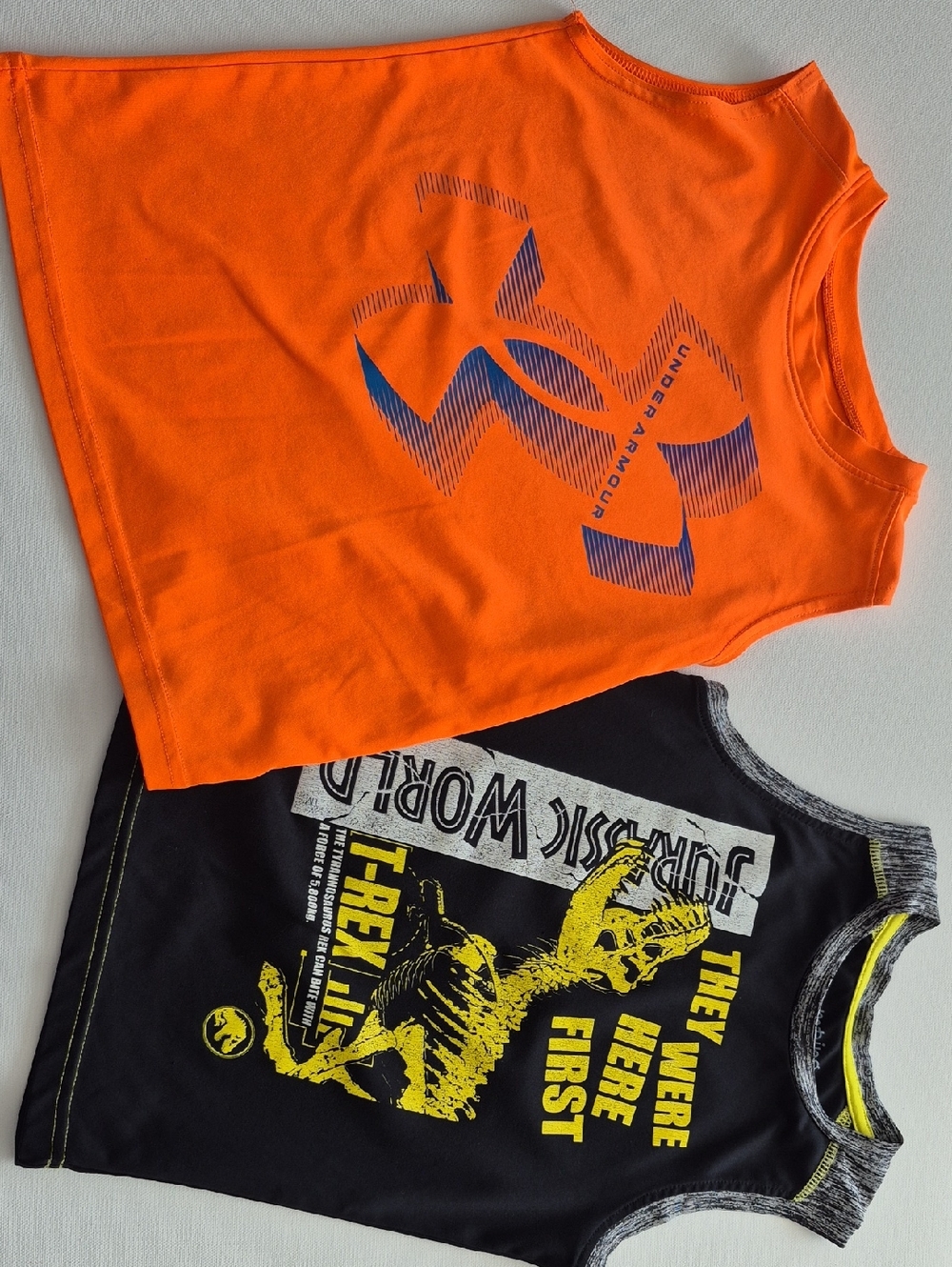 Lot Of 2: Under Armour Orange Tank & Jumping Beans Jurrasic World Boys Tank Sz6